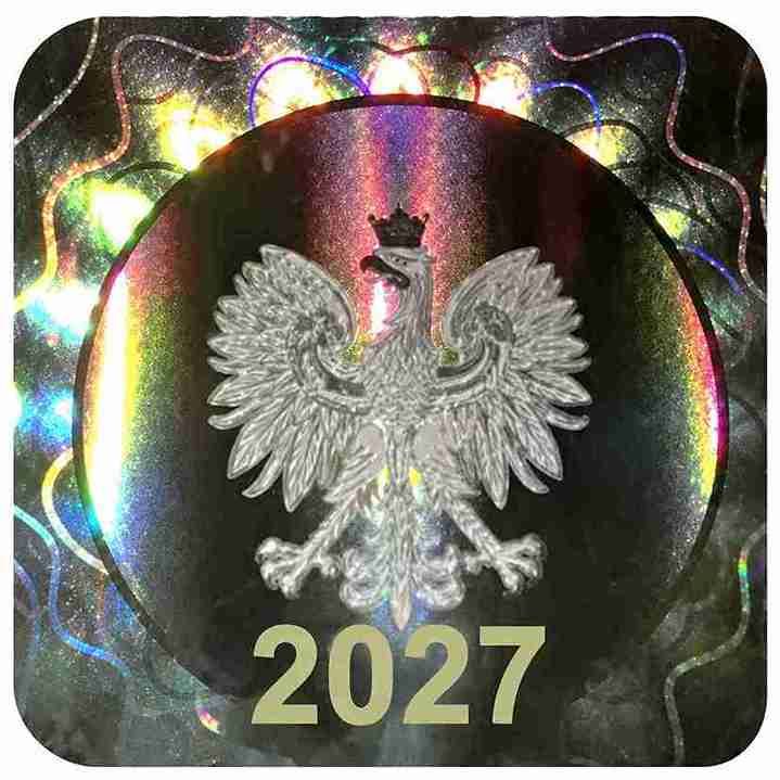 Kolekcjonerska naklejka szkolna 2027 na legitymacje – model B z efektem holograficznym