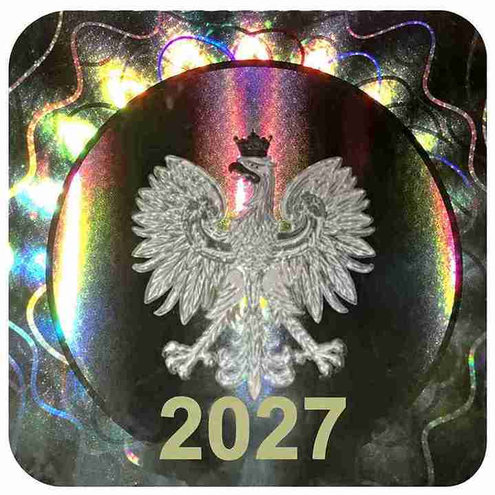 Kolekcjonerska naklejka szkolna 2027 na legitymacje – model B z efektem holograficznym